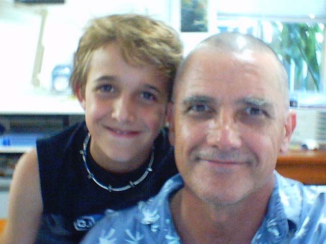 A bald dad and his son - Finn with hair, Pete without